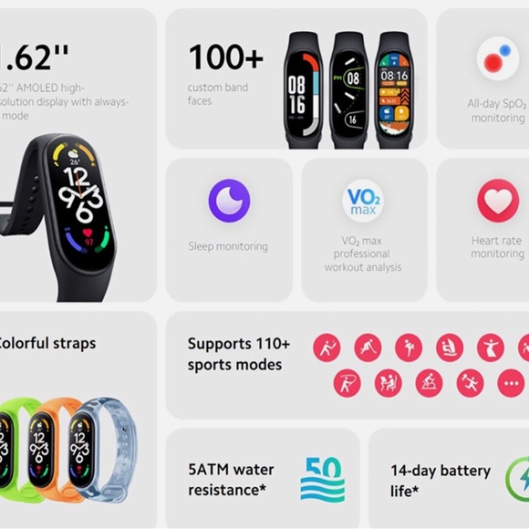 Smart Band 7 Black Multifunction Fitness Tracker Blood Oxygen  Bluetooth - Picture 9 of 13